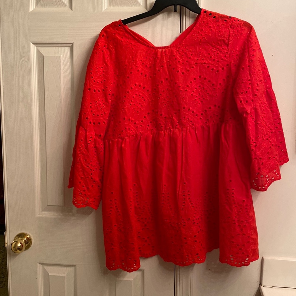 Red eyelet tunic